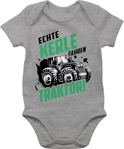 Baby Body Junge Mädchen - Baby Bagger Traktor und Co. - Echte Kerle Fahren Traktor Trecker Landwirt Bauer Geschenk - 1/3 Monate - Grau meliert - Bodys Strampler männer Babybody - BZ10 von Shirtracer