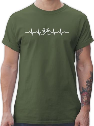 T-Shirt Herren - Fahrzeuge - Herzschlag Fahrrad Rad Mountainbiker Geschenk - M - Army Grün - Tshirt Radsport Bike männer t-Shirts Shirt Fahrradfahrer t Shirts EKG rennrad Tshirts von Shirtracer