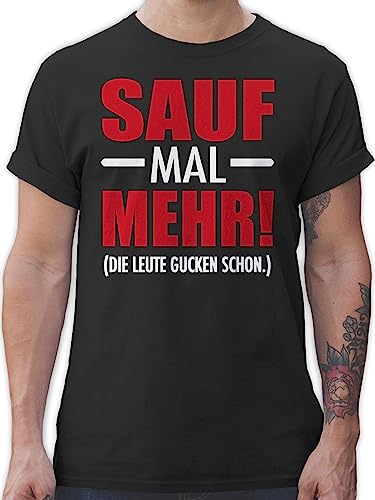 T-Shirt Herren - Party & Alkohol - Sauf mal mehr - Die Leute gucken Schon - M - Schwarz - Malle Tshirt Festival Outfit Konzert suff Shirt sprüche t-Shirts männer Festival-Outfits Festivals Alki von Shirtracer