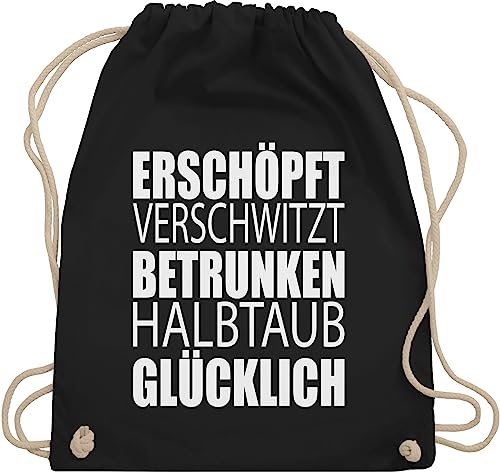 Turnbeutel Rucksack - Festival Zubehör - Erschöpft Verschwitzt Betrunken Halbtaub Glücklich - Unisize - Schwarz - festivalbeutel konzert beutel festival-bag festivals stoffrucksack festivaltasche von Shirtracer