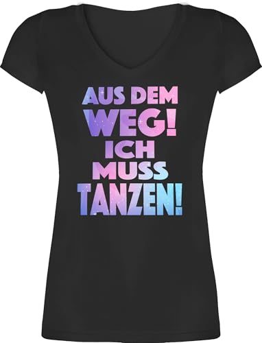T-Shirt Damen V Ausschnitt - Festival & Konzert - Aus dem Weg Ich muss tanzen I Geschenk Tanzliebhaber I Tanzbegeistert I Party I Dance - XS - Schwarz - Tanz Shirt Galaxy Festival-Outfits Festivals von Shirtracer