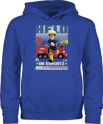 Kinder Hoodie Jungen Mädchen - Feuerwehrmann Sam - Held im Einsatz - 116 (5/6 Jahre) - Royalblau - kapuzenpullover sa hudis feuerwehr mann clothes feierwehrann pullover kind feueewehrmann huddy von Shirtracer