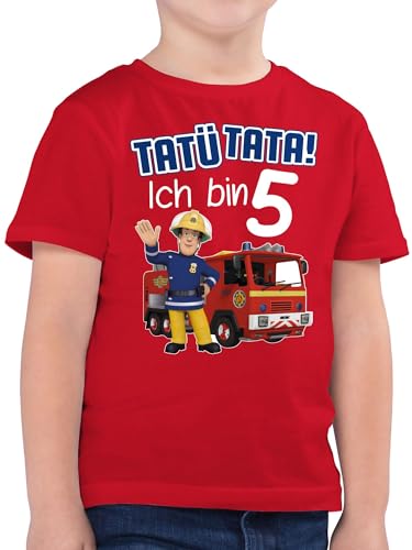 Kinder T-Shirt Jungen - Feuerwehrmann Sam - Tatü Tata! Ich Bin 5 - blau - 116 (5/6 Jahre) - Rot - Tshirt Junge feierwehrman Shirt brandweerman Jungs fwuerwehrman Kind feuwrwehrmnn Oberteil von Shirtracer