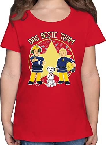 T-Shirt Mädchen - Feuerwehrmann Sam - Das Beste Team - Sam, Penny & Schnuffi - 104 (3/4 Jahre) - Rot - feuerwhrmann Tshirt Kinder feuetwehrmann t Shirt feuwehrman t-Shirts feuerwerhman Oberteil von Shirtracer