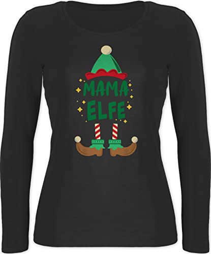 Langarmshirt Damen - Frauen Geschenk - Weihnachten Mama Elfe - bunt - L - Schwarz - Weihnachts typisch Frau elf Shirt Langarm elfe Shirts von Shirtracer