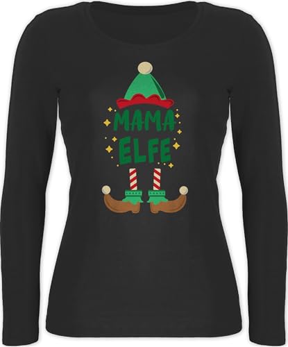 Langarmshirt Damen - Frauen Geschenk - Weihnachten Mama Elfe - bunt - XXL - Schwarz - Weihnachts typisch Frau elf Shirts Langarm elfe Shirt von Shirtracer