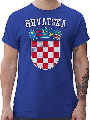 T-Shirt Herren - Fußball EM WM - Kroatien Wappen Hrvatska Krotatisch - 3XL - Royalblau - männer Tshirt Flagge Tshirts kroatische t Shirt t-schirt t-Shirts Kroatien-Trikot kroatisches Shirts von Shirtracer