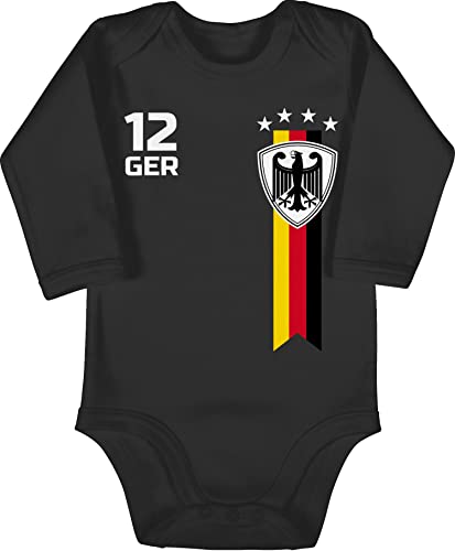 Shirtracer Baby Body langarm Mädchen Junge - 2024 Fussball EM Fanartikel - WM Fan Deutschland - 6/12 Monate - Schwarz - die deutsche babykleidung fußball europameisterschaft with germany von Shirtracer