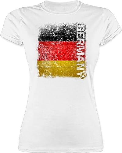 Shirt Damen - Fußball EM WM - Germany Vintage Flagge - L - Weiß - Fussball German Tshirt mädchen 2024 em- Fanartikel Deutschland-Flagge t-Shirt, Europameisterschaft Deutschland t-Shirt Frauen von Shirtracer