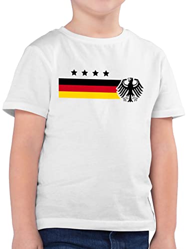 Kinder T-Shirt Jungen - Fußball EM WM - Deutschland Adler Germany Schwarz Rot Gold 4 Sterne - 104 (3/4 Jahre) - Weiß - Fussball t Shirt Fanartikel Fanartikel+Deutschland Tshirt deutsch 2024 von Shirtracer