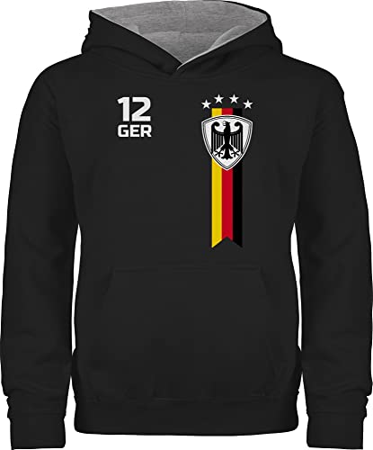 Shirtracer Pullover Kinder Hoodie Jungen Mädchen - Fußball EM - WM Fan Deutschland - 152 (12/13 Jahre) - Schwarz/Grau meliert - Nationalmannschaft für Fussball deutsche Winter fu Ball mit Adler Hoody von Shirtracer