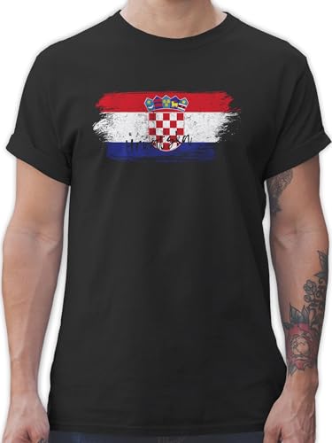 T-Shirt Herren - Fußball EM WM - Kroatien Vintage - XXL - Schwarz - t Shirt 2024 Tshirt männer Europameisterschaft Fussball Fanartikel fu Ball Kroatien-Trikot Country kroatisch Shirts Croatia em24 von Shirtracer