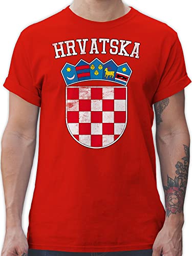 T-Shirt Herren - Fußball EM WM - Kroatien Wappen Hrvatska Krotatisch - 3XL - Rot - 2024 Shirt männer Fanartikel t-Shirts Fussball Tshirt Europameisterschaft t fu Ball Kroatien-Trikot Fussball-wm von Shirtracer