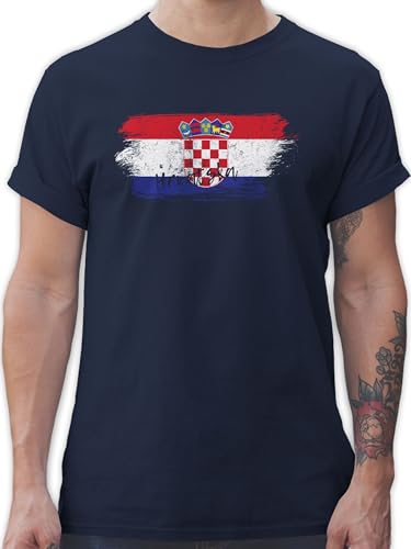 T-Shirt Herren - Fußball EM WM - Kroatien Vintage - XL - Navy Blau - Croatia Tshirt Europameisterschaft kroatisch t Herren-Shirt em- Fanartikel Croatian Fun Shirt fu Ball kroatische Shirts em24 von Shirtracer