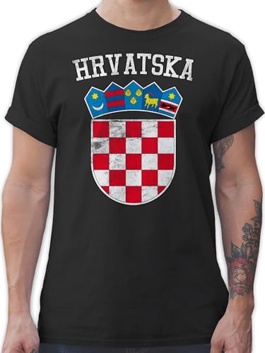 T-Shirt Herren - Fußball EM WM - Kroatien Wappen Hrvatska Krotatisch - M - Schwarz - t Shirt Croatian Tshirts kroatische Tshirt männer Flagge Shirts t-Shirts Kroatien-Trikot kroatischer t-schirt von Shirtracer