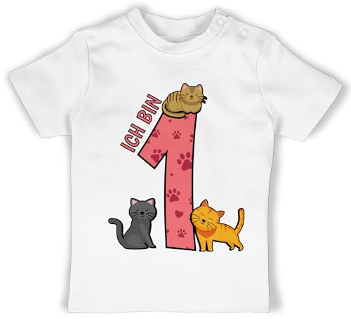 Baby T-Shirt Mädchen Jungen - 1. Geburtstag - Ich Bin eins - 6/12 Monate - Weiß - 1 Jahre Babykleidung Geschenke für einjährige Kinder 1st Birthday Boy Outfit 1.Geburtstag 1geburtstag Tshirt von Shirtracer