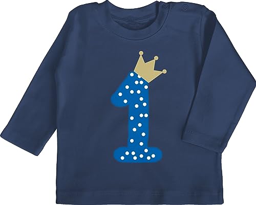 Baby Langarmshirt - 1. - Erster Geburtstag - 12/18 Monate - Navy Blau - geburtstagsshirt 1 Jahr Geschenk+für+einjähriges+Kind einjährige one Shirt Tshirt für 1.Geburtstag Junge Outfit von Shirtracer