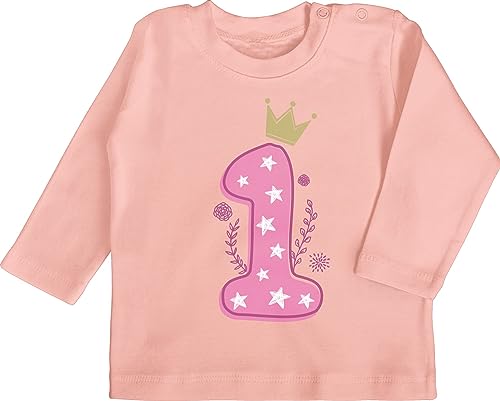 Baby Langarmshirt - 1. Geburtstag - Erster Mädchen - 6/12 Monate - Babyrosa - geburtstagsshirt 1 Jahr Geschenk+für+einjähriges+Kind einjährige 1st Shirt First Birthday Girl Outfit Langarm von Shirtracer