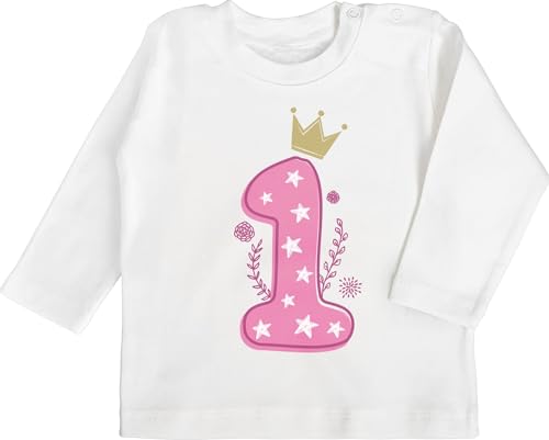 Baby Langarmshirt - 1. Geburtstag - Erster Mädchen - 6/12 Monate - Weiß - geburtstagsshirt 1 Jahr Geschenk+für+einjähriges+Kind einjährige 1st Shirt First Birthday Girl Outfit Langarm von Shirtracer