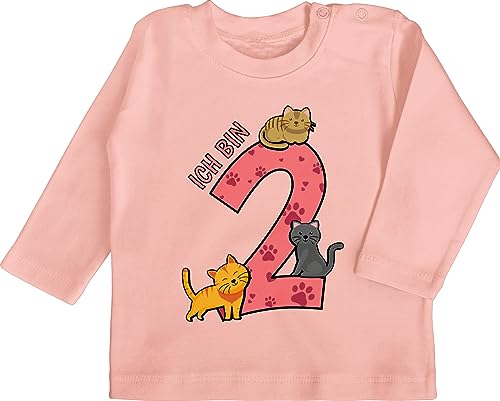 Baby Langarmshirt - 2. Geburtstag - Ich Bin 2-18/24 Monate - Babyrosa - geburtstagsshirt Jahre mädchen Tshirt 2.Geburtstag cat Shirt geburtstagspullover Langarm Zwei Katze t-Shirt zum von Shirtracer