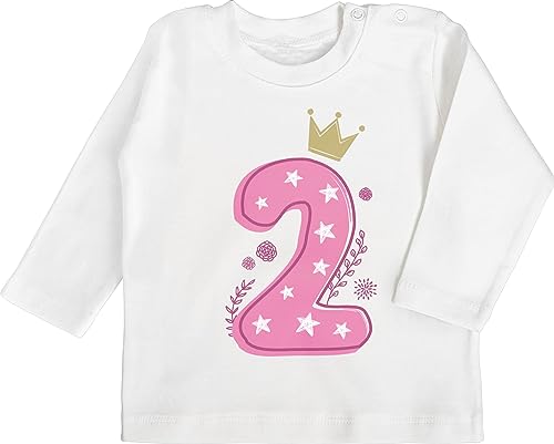 Baby Langarmshirt - 2. Geburtstag - Zweiter Birthday Mädchen - 18/24 Monate - Weiß - endlich 2 Shirt Langarm Geschenk zum Outfit Two geburtstagskronen Shirts für zweijährige von Shirtracer