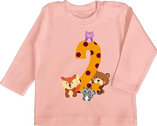 Baby Langarmshirt - 2. Geburtstag - Zwei Waldtiere - 18/24 Monate - Babyrosa - birthday 2 jahre geschenk bin für jährigen geburtstagsparty geburtstagsshirt geburtstags tshirt 2.geburtstag ich von Shirtracer