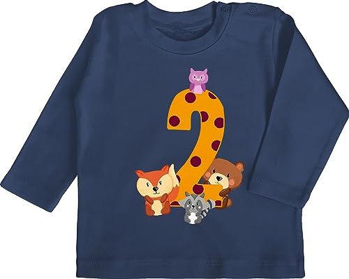 Baby Langarmshirt - 2. Geburtstag - Zwei Waldtiere - 18/24 Monate - Navy Blau - Birthday 2 Jungen Jahre Shirt Kindergeburtstag Tshirt Geschenk ich Bin Geschenke für jährige jähriger von Shirtracer