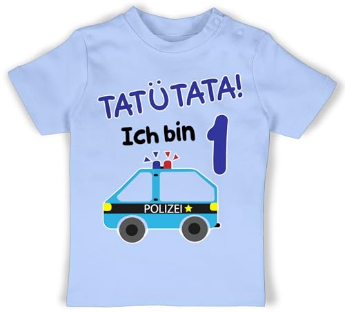 Baby T-Shirt Mädchen Jungen - 1. Geburtstag - Ich Bin eins Polizei - 12/18 Monate - Babyblau - geburtstagsshirt 1 Jahr 1st Birthday Boy Outfit einjährige Tshirt Junge von Shirtracer