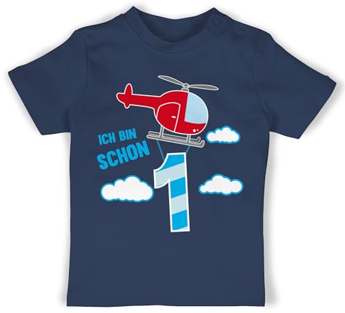 Baby T-Shirt Mädchen Jungen - 1. Geburtstag - Ich Bin Schon eins Hubschrauber - 12/18 Monate - Navy Blau - Geburtstags Tshirt 1 Jahr geburtstagsshirt one einjährige Shirt Junge von Shirtracer
