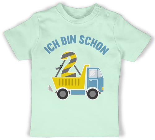 Baby T-Shirt Mädchen Jungen - 2. Geburtstag - Ich Bin Schon Zwei LKW - 18/24 Monate - Mintgrün - Shirt 2 Jahre Birthday Tshirt t nr Junge Geburtstags Outfit Jahre, Kurzarm zum Kindergeburtstag von Shirtracer