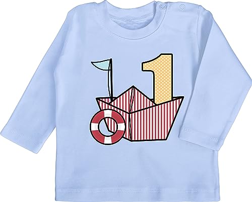 Baby Langarmshirt - 1. Geburtstag - Papierschiffchen Eins - 12/18 Monate - Babyblau - birthday 1 jahr one mein 1jahr 1ter jahre geburtstagskind geburstag kindergeburtstag year i am 1st ich bin von Shirtracer