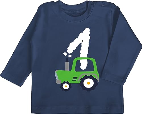 Baby Langarmshirt - 1. - Traktor Geburtstag Eins - 6/12 Monate - Navy Blau - Langarm Outfit 1 1st Shirts fã¼r Baby-Jungen Jahr 1jahriger Langarmshirts für Baby-mädchen geburtstagsshirt one Year von Shirtracer