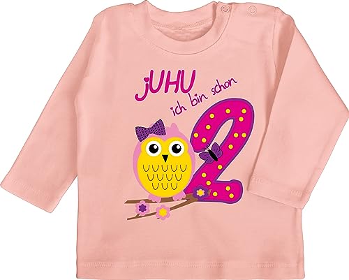 Baby Langarmshirt - 2. Geburtstag - jUHU ich Bin Schon Zwei - 18/24 Monate - Babyrosa - Kleidung 2 Jahre mädchen geburtstagsshirt 2.Geburtstag eulen Shirt Junge Tshirt Langarm zweijährige von Shirtracer
