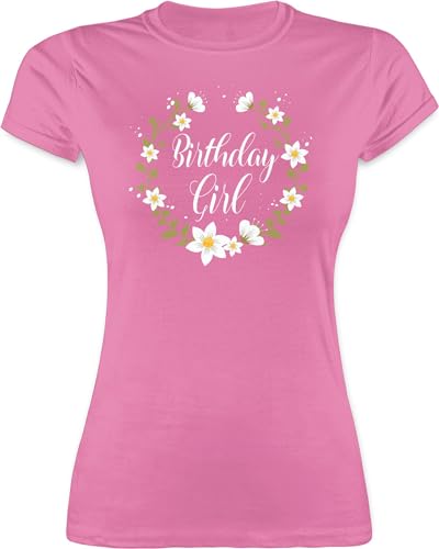Shirt Damen - Geburtstagsgeschenk Geburtstag - Birthday Girl Flowers - L - Rosa - Geburtstags t-Shirt geburtsag mädchen Funshirts für Frauen t geburtag t- Shirts Ladys for Happy bedrucktes Tshirt von Shirtracer
