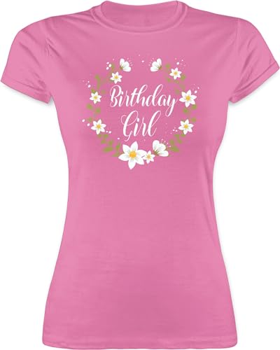 Shirt Damen - Geburtstagsgeschenk Geburtstag - Birthday Girl Flowers - S - Rosa - Funshirts für Frauen Tshirt Geburtstags t-Shirt mädchen Shirts t Funshirt Ladys for tailliert taillierte t-Shirts von Shirtracer