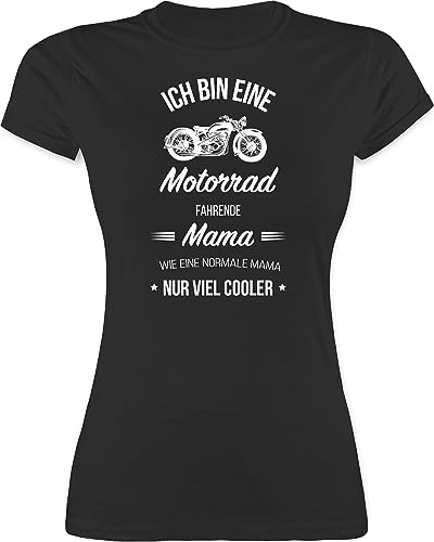 Shirt Damen - Ich Bin eine Motorrad fahrende Mama - M - Schwarz - mom Funshirts für Frauen Muttertag 2024 Tshirt mütter Geschenke t-schirt Geschenk Fuer Mutter t-Shirt muttertagsgeschenke t Shirts von Shirtracer