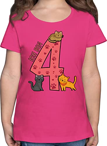 T-Shirt Mädchen - 4. Geburtstag - Katzen Vierter - 116 (5/6 Jahre) - Fuchsia - geburtstagsshirt 4 Jahre Tshirt 4th Birthday Katze Shirt Geburtstags gebutagsshirt 4jahre t-Shirts Outfit von Shirtracer