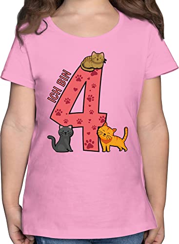 T-Shirt Mädchen - 4. Geburtstag - Katzen Vierter - 116 (5/6 Jahre) - Rosa - geburtstagsshirt 4 Jahre Katze geburtstagsoutfit Vier ich Bin Tshirt Shirt geburtstagst-Shirt 4.Geburtstag Tshirts von Shirtracer