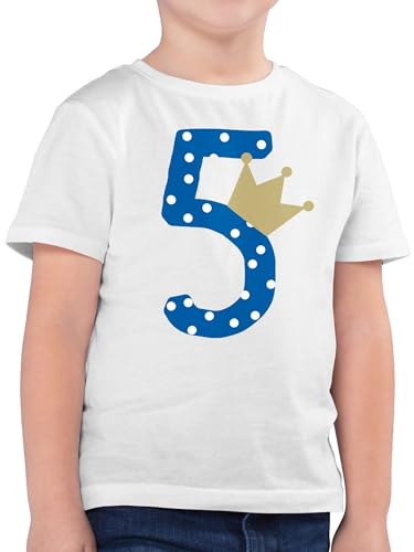 Kinder T-Shirt Jungen - 5. Geburtstag - Fünf Krone Junge Fünfter - 116 (5/6 Jahre) - Weiß - t- Shirt Geburtstags Tshirt 5 Jahre Jahr t geburtstagsshirt alt Jungs Kindergeburtstag 5, Outfit von Shirtracer