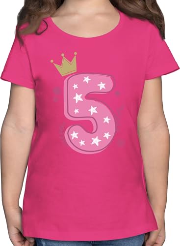 T-Shirt Mädchen - 5. - Fünfter Geburtstag - 128 (7/8 Jahre) - Fuchsia - geburtstagsshirt 5 Jahre Tshirt 5.Geburtstag fünf Zahl Shirt Geschenke für 5jährige ich Bin 5, alt t Shirts Geburtstags von Shirtracer