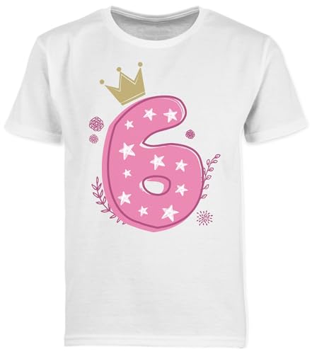 Kinder T-Shirt Jungen - 6. Geburtstag - Sechster Mädchen Krone Sterne - 128 (7/8 Jahre) - Weiß - Geschenke für 6 jährigen Tshirt Jahre Junge Kindergeburtstag Shirt zum Years geburtstagsshirt von Shirtracer