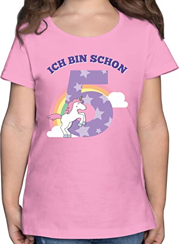 Shirtracer Geburtstag Kind - Ich Bin Schon 5 Einhorn -F131K - Mädchen Kinder T-Shirt , 01 Rosa , 116 von Shirtracer