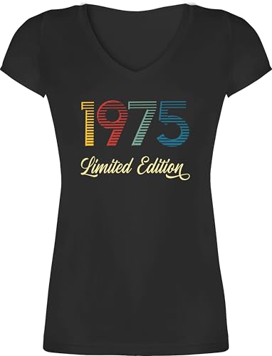 T-Shirt Damen V Ausschnitt - 50. Geburtstag - Limited Edition 1975 - XL - Schwarz - t Shirt 1973 geboren geburtstagsshirt 50 50.Geburtstag 1972 Shirts Frau Spruch Geschenk zum 50er Tshirt von Shirtracer