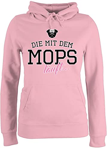 Pullover Damen Hoodie Frauen - Geschenk für Hundebesitzer - Die mit dem Mops läuft - L - Hellrosa - Hunde sprüche Hoddies hundefan Hoodies hundemensch Kapuzenpullover hundemotiv Spruch Pulli von Shirtracer