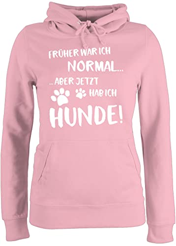 Pullover Damen Hoodie Frauen - Geschenk für Hundebesitzer - Früher war ich normal jetzt hab ich Hunde - M - Hellrosa - Pulli hundemotive Habe Kapuzenpullover hundesprueche Hoody Hund sprüche von Shirtracer