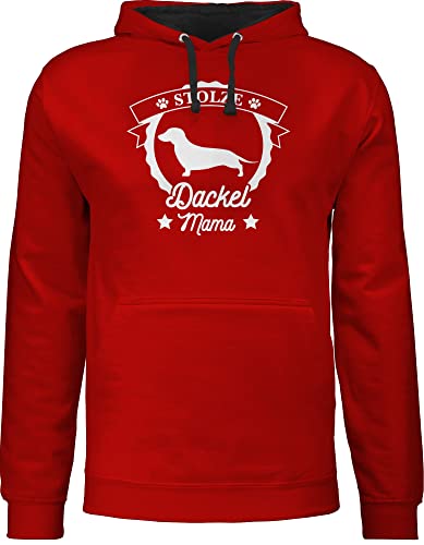 Pullover Herren Frauen Hoodie Kontrast zweifarbig - Geschenk für Hundebesitzer - Stolze Dackel Mama - M - Rot/Schwarz - hundespruch Damen Hunde Liebhaber Pulli Hundehalter hundesprueche Hunden von Shirtracer