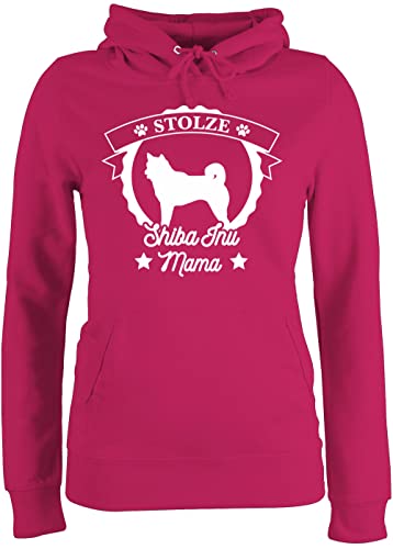 Pullover Damen Hoodie Frauen - Geschenk für Hundebesitzer - Stolze Shiba Inu Mama - XXL - Fuchsia - Spruch Hund sprüche Hunde dogfashion Hundefreunde hundefan Hunden Hundefans haustierhoodie von Shirtracer