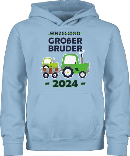 Kinder Hoodie Jungen Mädchen - Einzelkind Großer Bruder 2024 Traktor - 104 (3/4 Jahre) - Hellblau - grosser+bruder 2023 hoody grosser geschenk groser kinderpullover größeren ich werde pullover von Shirtracer