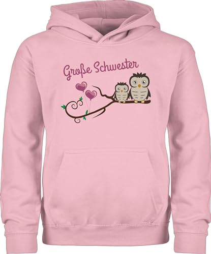 Kinder Hoodie Jungen Mädchen - Geschwister Bruder und - Große Schwester süße Eulen - 116 (5/6 Jahre) - Hellrosa - geschwisterkind sister reitpullover grosse geschenk geschwisteroutfitset big sis von Shirtracer