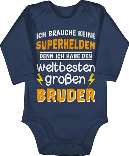 Baby Body langarm Mädchen Junge - Ich habe den weltbesten großen Bruder - 6/12 Monate - Navy Blau - große babystrampler jungen grosse brüder bester langarmbody grosser großer babykleidung 2023 von Shirtracer